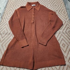 WeWoreWhat Half Button Purl Stitch Boxy Romper